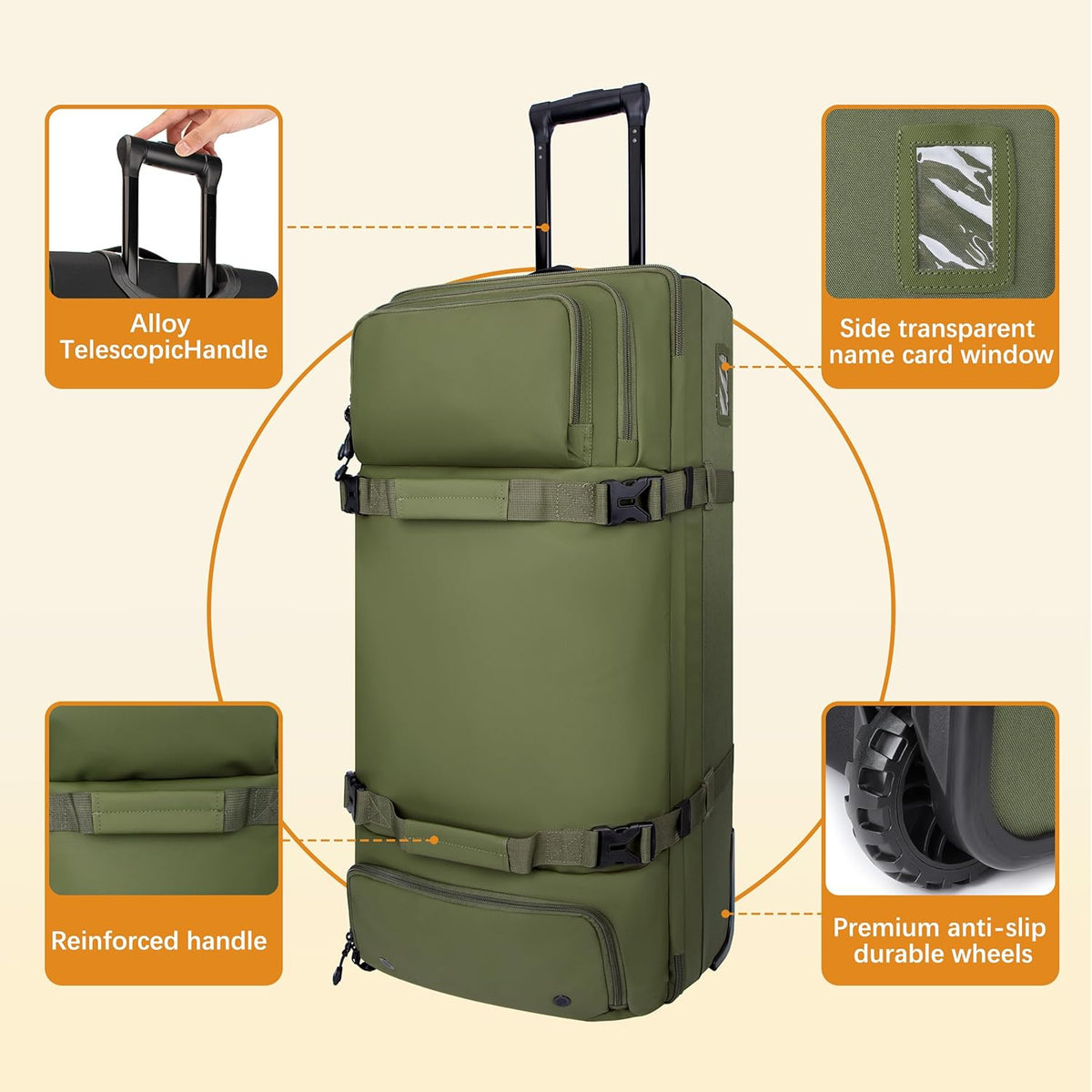33 Inch 100L Extra Large Rolling Duffle Bag with Wheels, Wet Pocket & Shoe Compartment, Heavy Duty Water Resistant Wheeled Duffel for Moving Travel Camping