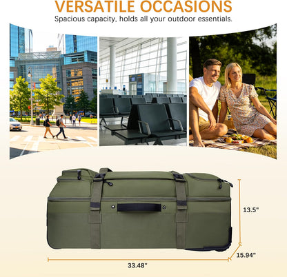 33 Inch 100L Extra Large Rolling Duffle Bag with Wheels, Wet Pocket & Shoe Compartment, Heavy Duty Water Resistant Wheeled Duffel for Moving Travel Camping
