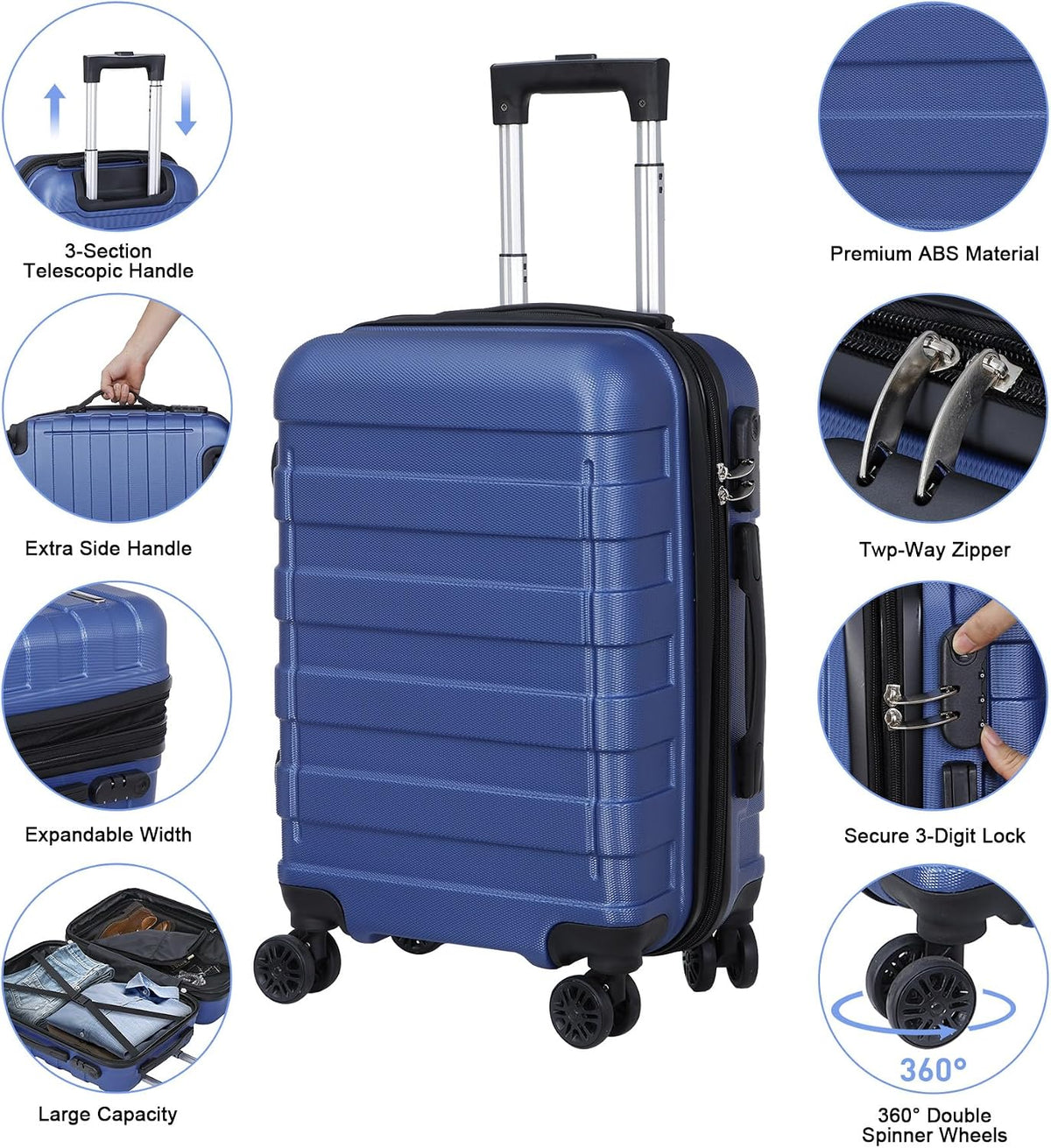 21 Inch Carry On Luggage, Expandable Hardshell Spinner Suitcase with 360-Degree Wheels Height Adjustable Handle for Travel Business Trip, Cream White