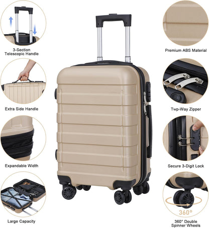 21 Inch Carry On Luggage, Expandable Hardshell Spinner Suitcase with 360-Degree Wheels Height Adjustable Handle for Travel Business Trip, Cream White