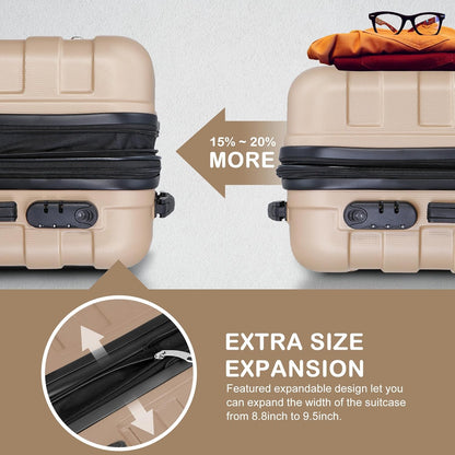 21 Inch Carry On Luggage, Expandable Hardshell Spinner Suitcase with 360-Degree Wheels Height Adjustable Handle for Travel Business Trip, Cream White
