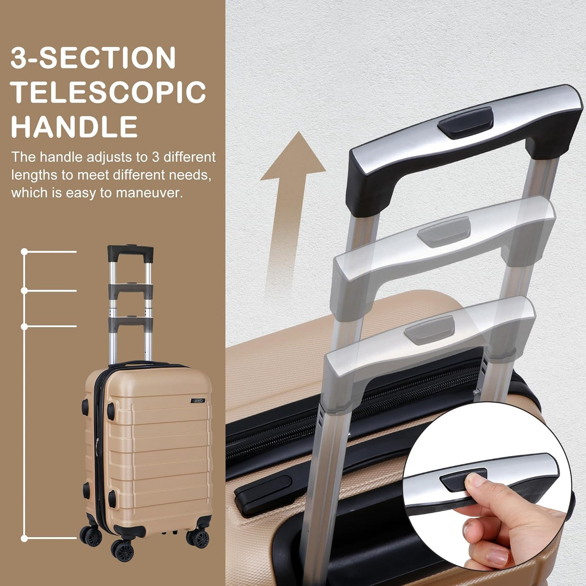 21 Inch Carry On Luggage, Expandable Hardshell Spinner Suitcase with 360-Degree Wheels Height Adjustable Handle for Travel Business Trip, Cream White