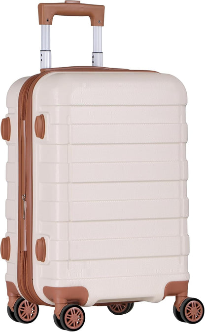 21 Inch Carry On Luggage, Expandable Hardshell Spinner Suitcase with 360-Degree Wheels Height Adjustable Handle for Travel Business Trip, Cream White