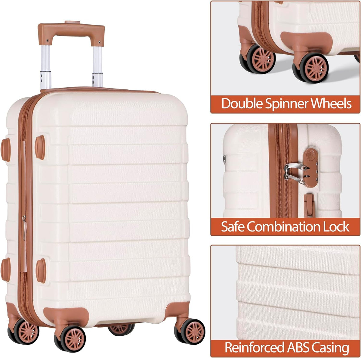 21 Inch Carry On Luggage, Expandable Hardshell Spinner Suitcase with 360-Degree Wheels Height Adjustable Handle for Travel Business Trip, Cream White