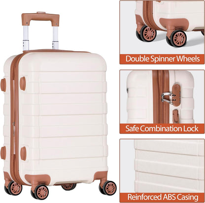 21 Inch Carry On Luggage, Expandable Hardshell Spinner Suitcase with 360-Degree Wheels Height Adjustable Handle for Travel Business Trip, Cream White