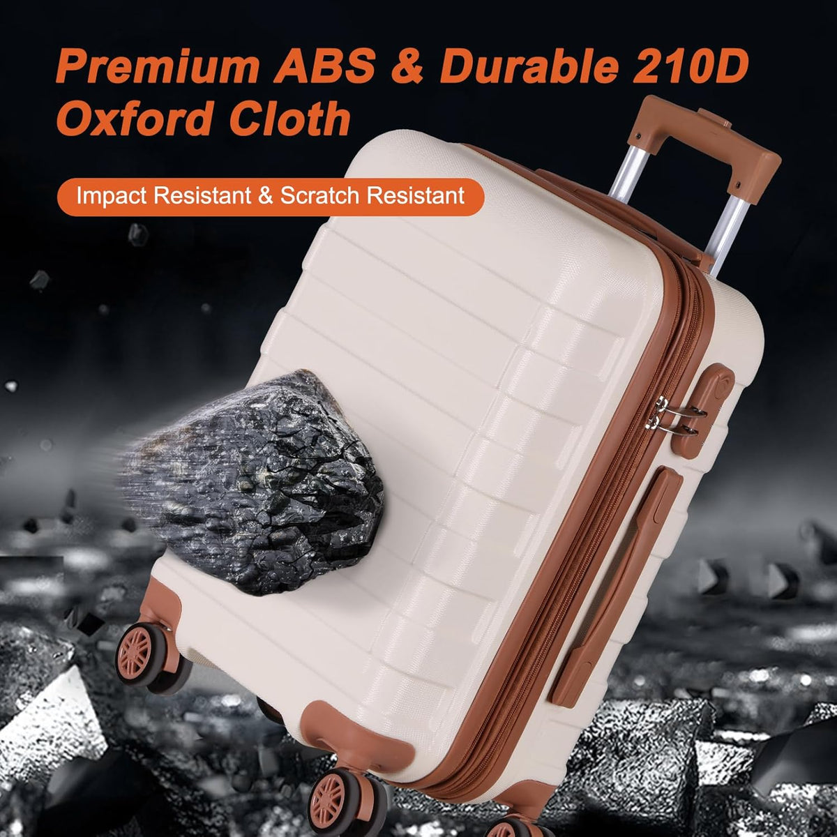 21 Inch Carry On Luggage, Expandable Hardshell Spinner Suitcase with 360-Degree Wheels Height Adjustable Handle for Travel Business Trip, Cream White