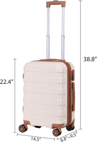 21 Inch Carry On Luggage, Expandable Hardshell Spinner Suitcase with 360-Degree Wheels Height Adjustable Handle for Travel Business Trip, Cream White