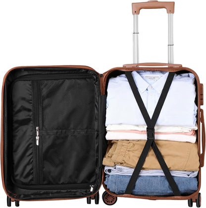 21 Inch Carry On Luggage, Expandable Hardshell Spinner Suitcase with 360-Degree Wheels Height Adjustable Handle for Travel Business Trip, Cream White