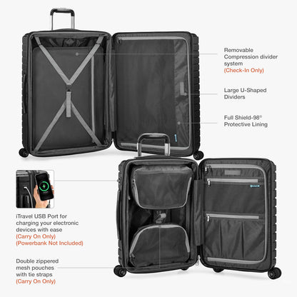 Archer Polycarbonate Hardside Spinner Luggage Set, Tie Down Straps, Purple, Carry-On 21-Inch