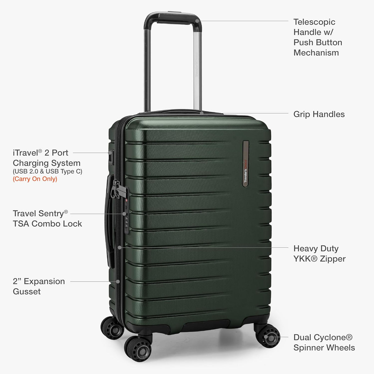 Archer Polycarbonate Hardside Spinner Luggage Set, Tie Down Straps, Purple, Carry-On 21-Inch