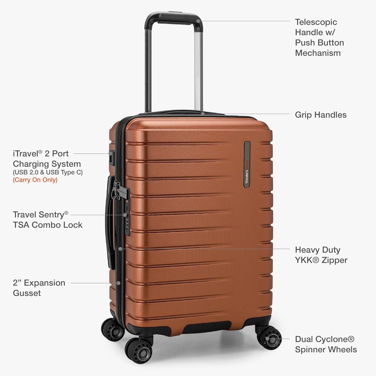 Archer Polycarbonate Hardside Spinner Luggage Set, Tie Down Straps, Purple, Carry-On 21-Inch