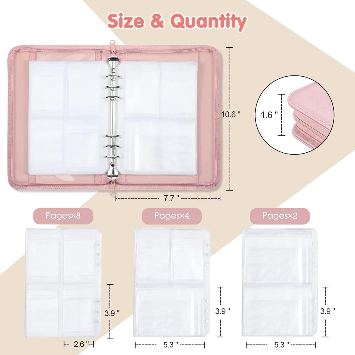 Jewelry Travel Organizer Case, PU Leather Portable Jewelry Storage Book with Transparent Pockets Zipper Bag for Necklaces, Earrings, Bracelets(48 Grids+48 Thicken PVC Bags), Lilac Purple
