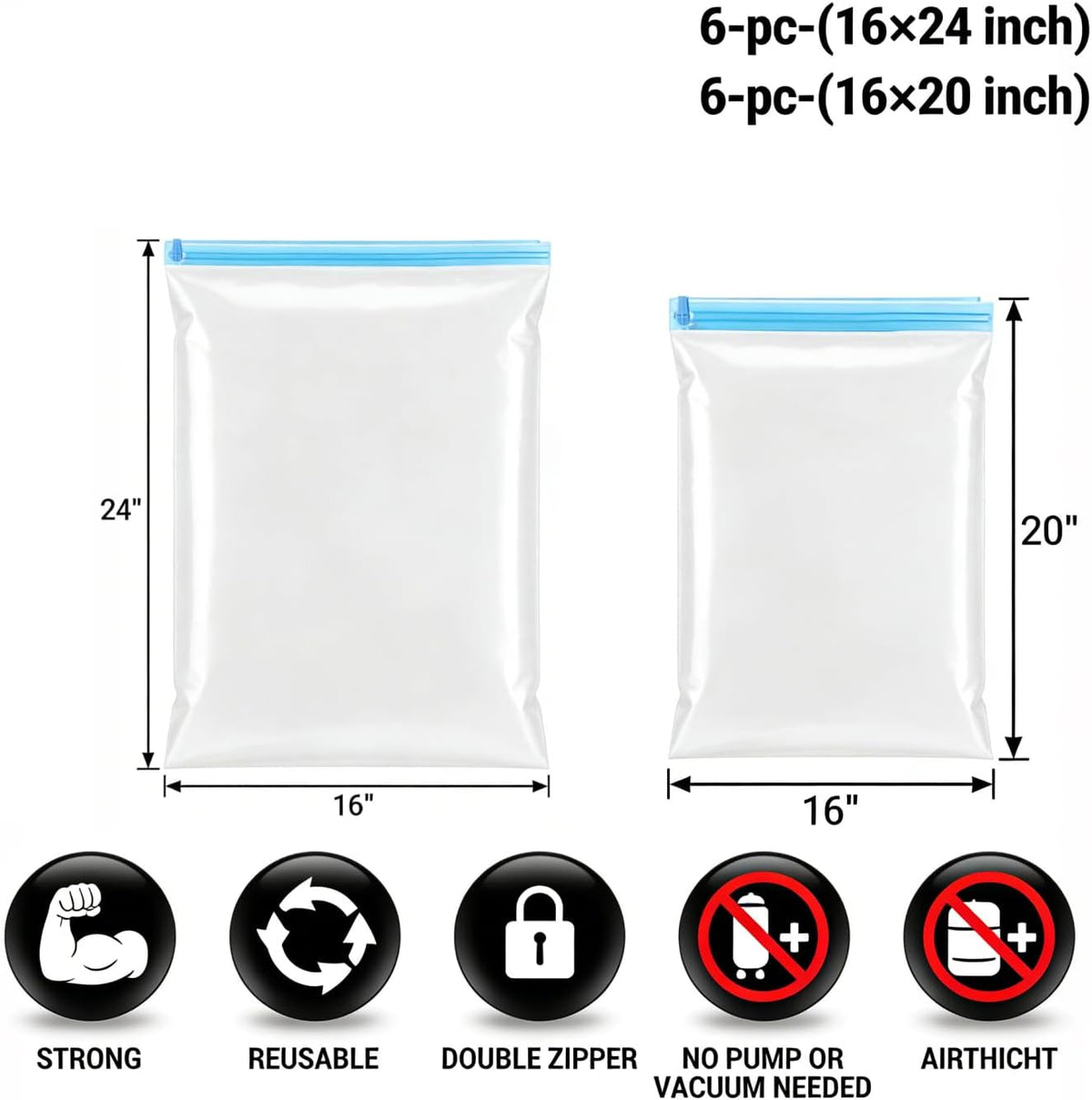 Compression Bags - Travel Essentials - 12 Pack Space Saver Bags for Clothing - No Vacuum Pump Or Air Extractor is Needed - Travel Storage Accessories and Home Packing Organizers (transparent)