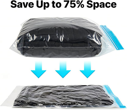 Compression Bags - Travel Essentials - 12 Pack Space Saver Bags for Clothing - No Vacuum Pump Or Air Extractor is Needed - Travel Storage Accessories and Home Packing Organizers (transparent)