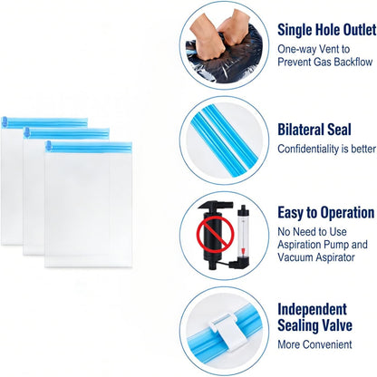 Compression Bags - Travel Essentials - 12 Pack Space Saver Bags for Clothing - No Vacuum Pump Or Air Extractor is Needed - Travel Storage Accessories and Home Packing Organizers (transparent)