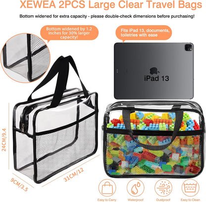 Large Small Clear Travel Toiletry Bags with Handles & Pocket for Men Women, 3PCS TSA Approved Transparent Makeup Bag,Waterproof PVC Quart Organizer with Zipper for Toiletries Airline Essentials