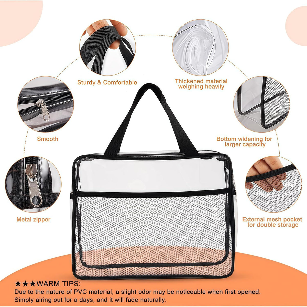 Large Small Clear Travel Toiletry Bags with Handles & Pocket for Men Women, 3PCS TSA Approved Transparent Makeup Bag,Waterproof PVC Quart Organizer with Zipper for Toiletries Airline Essentials