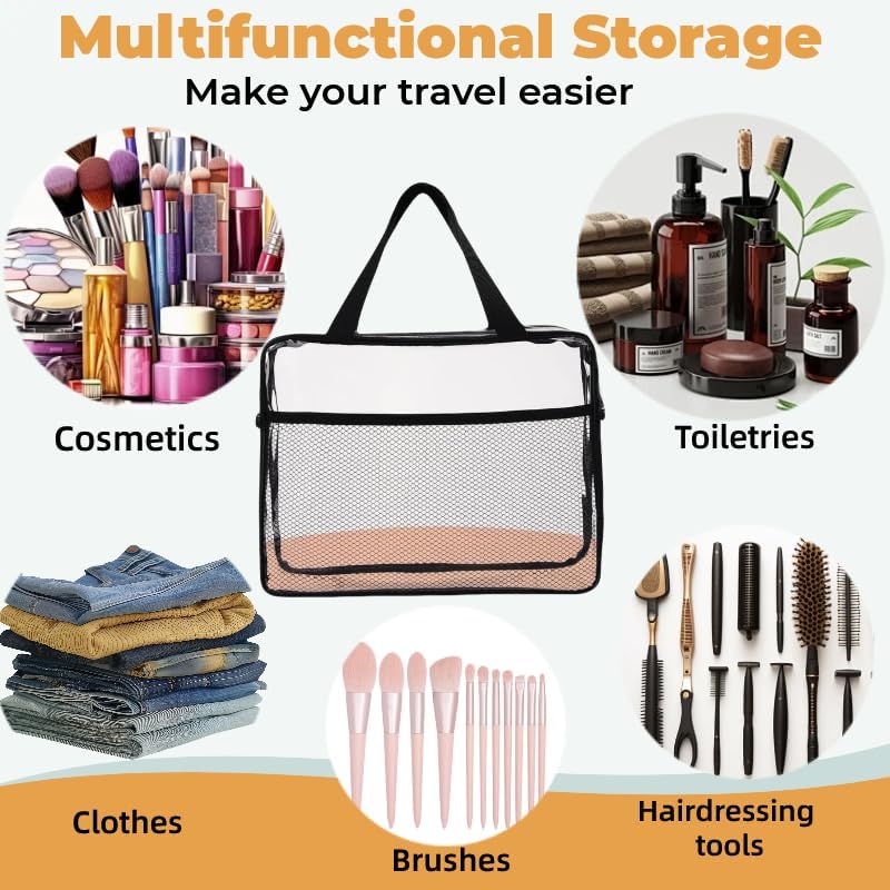 Large Small Clear Travel Toiletry Bags with Handles & Pocket for Men Women, 3PCS TSA Approved Transparent Makeup Bag,Waterproof PVC Quart Organizer with Zipper for Toiletries Airline Essentials