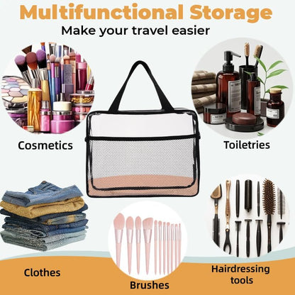 Large Small Clear Travel Toiletry Bags with Handles & Pocket for Men Women, 3PCS TSA Approved Transparent Makeup Bag,Waterproof PVC Quart Organizer with Zipper for Toiletries Airline Essentials