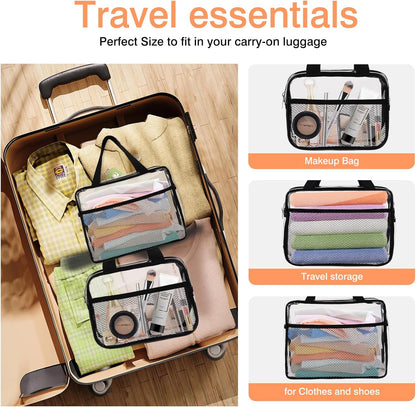 Large Small Clear Travel Toiletry Bags with Handles & Pocket for Men Women, 3PCS TSA Approved Transparent Makeup Bag,Waterproof PVC Quart Organizer with Zipper for Toiletries Airline Essentials