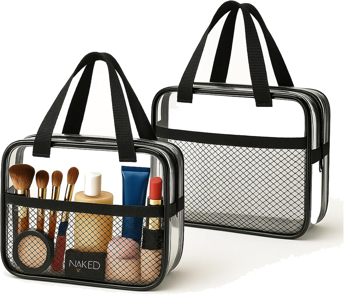 Large Small Clear Travel Toiletry Bags with Handles & Pocket for Men Women, 3PCS TSA Approved Transparent Makeup Bag,Waterproof PVC Quart Organizer with Zipper for Toiletries Airline Essentials