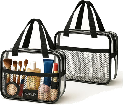 Large Small Clear Travel Toiletry Bags with Handles & Pocket for Men Women, 3PCS TSA Approved Transparent Makeup Bag,Waterproof PVC Quart Organizer with Zipper for Toiletries Airline Essentials