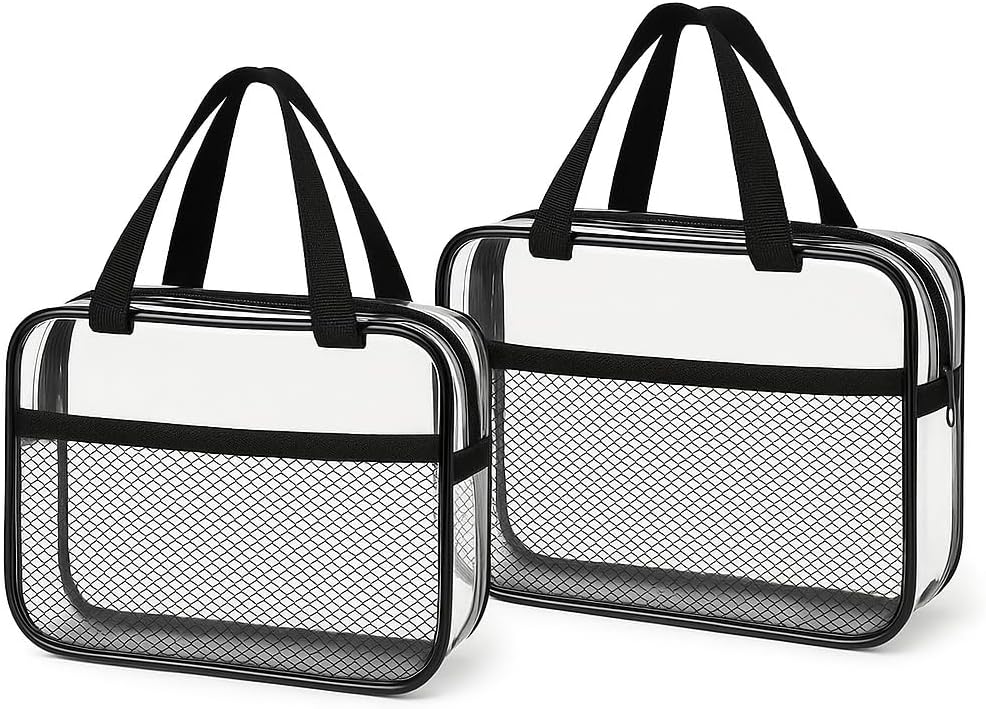 Large Small Clear Travel Toiletry Bags with Handles & Pocket for Men Women, 3PCS TSA Approved Transparent Makeup Bag,Waterproof PVC Quart Organizer with Zipper for Toiletries Airline Essentials