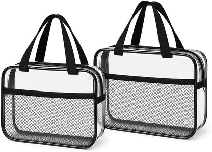 Large Small Clear Travel Toiletry Bags with Handles & Pocket for Men Women, 3PCS TSA Approved Transparent Makeup Bag,Waterproof PVC Quart Organizer with Zipper for Toiletries Airline Essentials
