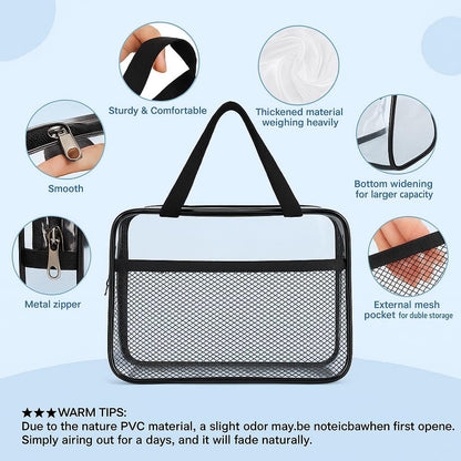Large Small Clear Travel Toiletry Bags with Handles & Pocket for Men Women, 3PCS TSA Approved Transparent Makeup Bag,Waterproof PVC Quart Organizer with Zipper for Toiletries Airline Essentials