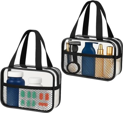 Large Small Clear Travel Toiletry Bags with Handles & Pocket for Men Women, 3PCS TSA Approved Transparent Makeup Bag,Waterproof PVC Quart Organizer with Zipper for Toiletries Airline Essentials