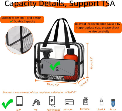 Large Small Clear Travel Toiletry Bags with Handles & Pocket for Men Women, 3PCS TSA Approved Transparent Makeup Bag,Waterproof PVC Quart Organizer with Zipper for Toiletries Airline Essentials