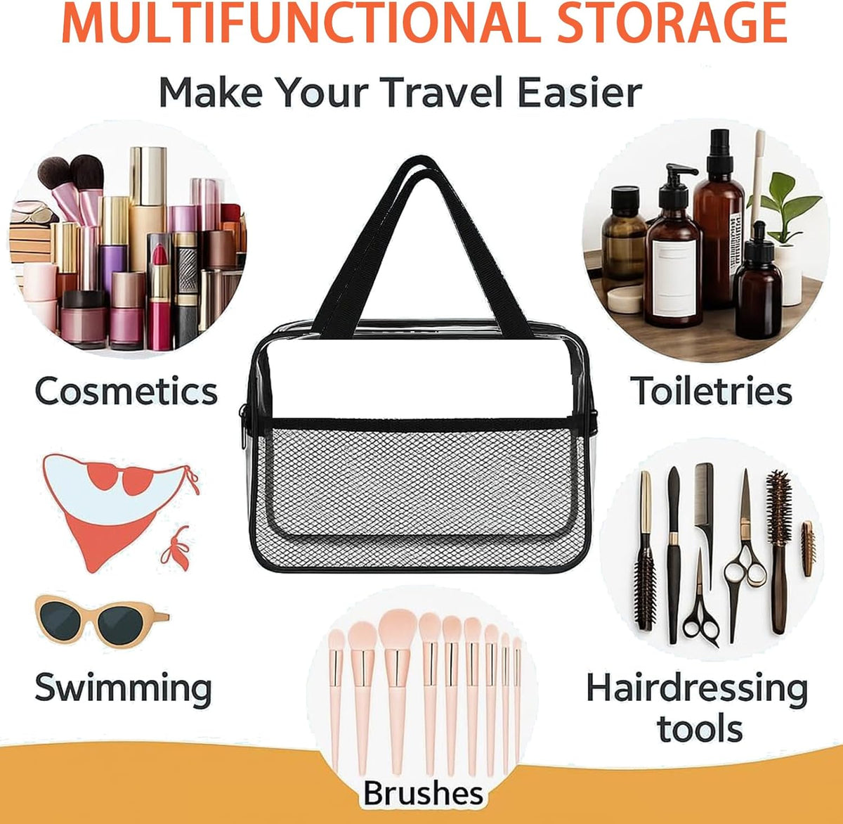 Large Small Clear Travel Toiletry Bags with Handles & Pocket for Men Women, 3PCS TSA Approved Transparent Makeup Bag,Waterproof PVC Quart Organizer with Zipper for Toiletries Airline Essentials