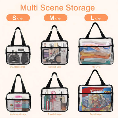 Large Small Clear Travel Toiletry Bags with Handles & Pocket for Men Women, 3PCS TSA Approved Transparent Makeup Bag,Waterproof PVC Quart Organizer with Zipper for Toiletries Airline Essentials