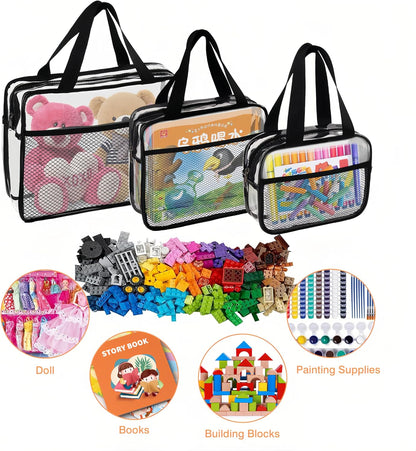 Large Small Clear Travel Toiletry Bags with Handles & Pocket for Men Women, 3PCS TSA Approved Transparent Makeup Bag,Waterproof PVC Quart Organizer with Zipper for Toiletries Airline Essentials