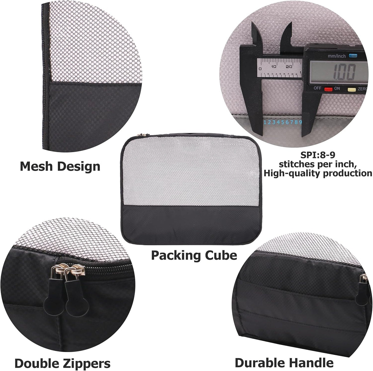 9-Piece Black Travel Organizer Set with 4 Packing Cubes, Cosmetic Organizer, Shoe & Electronics Pouches, and Accessories & Laundry Bag for Luggage Storage & Travel Essentials