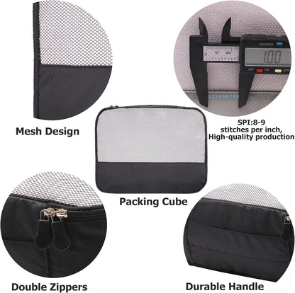 9-Piece Black Travel Organizer Set with 4 Packing Cubes, Cosmetic Organizer, Shoe & Electronics Pouches, and Accessories & Laundry Bag for Luggage Storage & Travel Essentials
