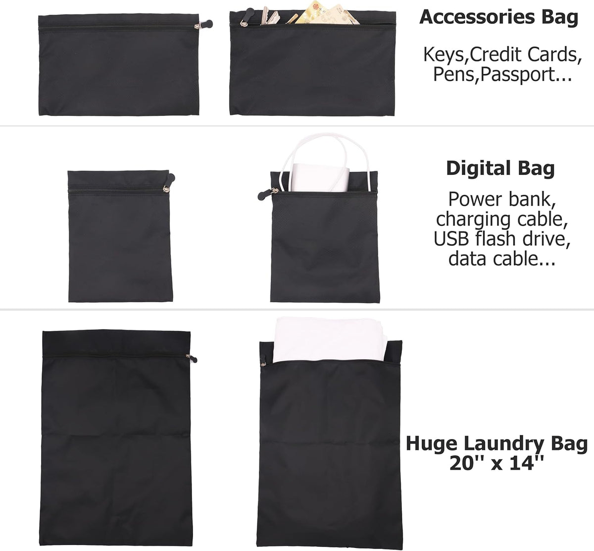 9-Piece Black Travel Organizer Set with 4 Packing Cubes, Cosmetic Organizer, Shoe & Electronics Pouches, and Accessories & Laundry Bag for Luggage Storage & Travel Essentials