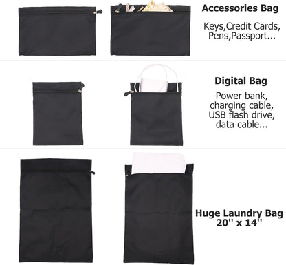 9-Piece Black Travel Organizer Set with 4 Packing Cubes, Cosmetic Organizer, Shoe & Electronics Pouches, and Accessories & Laundry Bag for Luggage Storage & Travel Essentials
