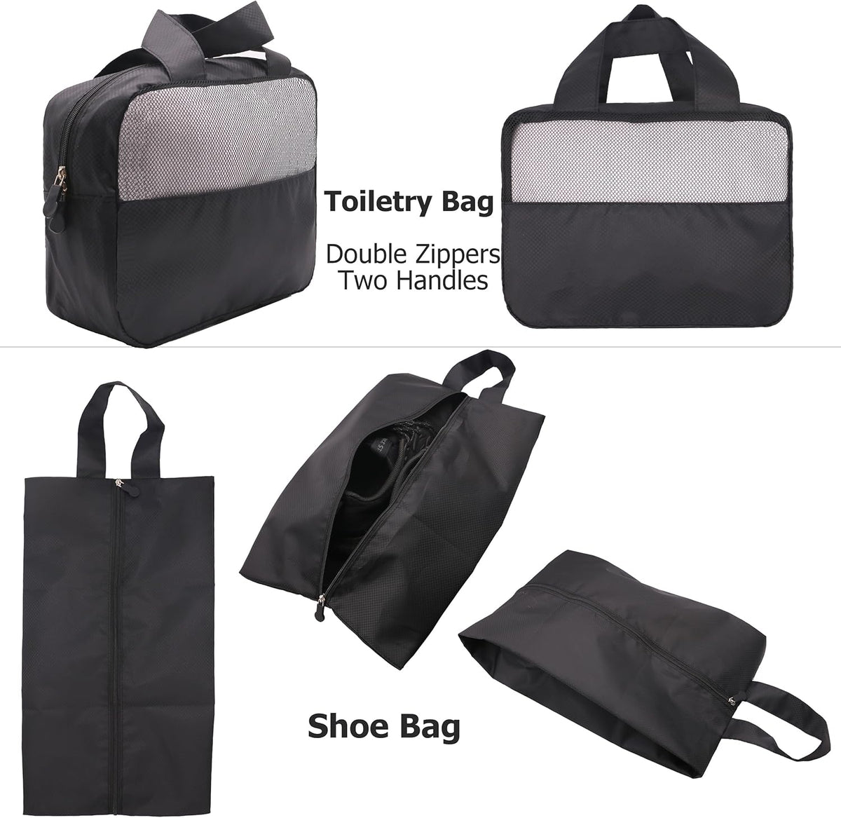 9-Piece Black Travel Organizer Set with 4 Packing Cubes, Cosmetic Organizer, Shoe & Electronics Pouches, and Accessories & Laundry Bag for Luggage Storage & Travel Essentials