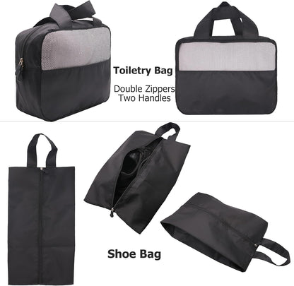 9-Piece Black Travel Organizer Set with 4 Packing Cubes, Cosmetic Organizer, Shoe & Electronics Pouches, and Accessories & Laundry Bag for Luggage Storage & Travel Essentials