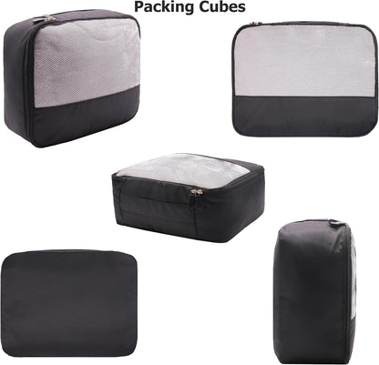 9-Piece Black Travel Organizer Set with 4 Packing Cubes, Cosmetic Organizer, Shoe & Electronics Pouches, and Accessories & Laundry Bag for Luggage Storage & Travel Essentials