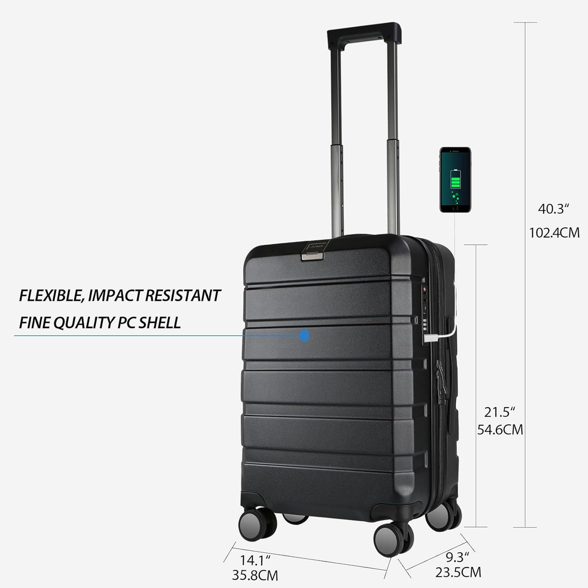 Hardside Expandable Carry On Luggage with Spinner Wheels & Built-in TSA Lock, Durable Suitcase Rolling Luggage with USB Port, Carry-On 20-Inch, White