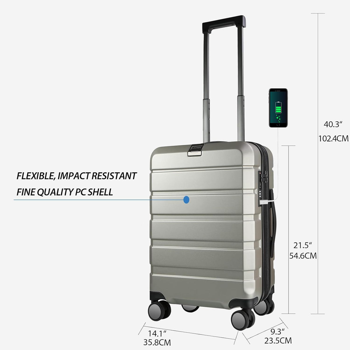 Hardside Expandable Carry On Luggage with Spinner Wheels & Built-in TSA Lock, Durable Suitcase Rolling Luggage with USB Port, Carry-On 20-Inch, White