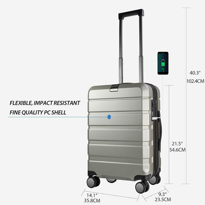 Hardside Expandable Carry On Luggage with Spinner Wheels & Built-in TSA Lock, Durable Suitcase Rolling Luggage with USB Port, Carry-On 20-Inch, White