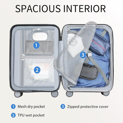 Hardside Expandable Carry On Luggage with Spinner Wheels & Built-in TSA Lock, Durable Suitcase Rolling Luggage with USB Port, Carry-On 20-Inch, White