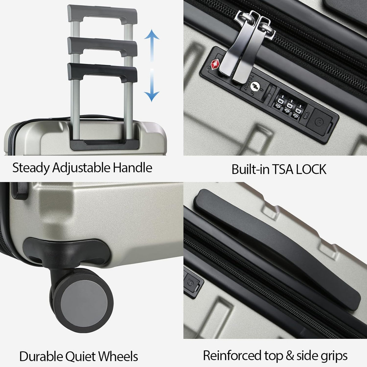 Hardside Expandable Carry On Luggage with Spinner Wheels & Built-in TSA Lock, Durable Suitcase Rolling Luggage with USB Port, Carry-On 20-Inch, White