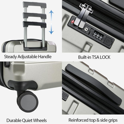 Hardside Expandable Carry On Luggage with Spinner Wheels & Built-in TSA Lock, Durable Suitcase Rolling Luggage with USB Port, Carry-On 20-Inch, White