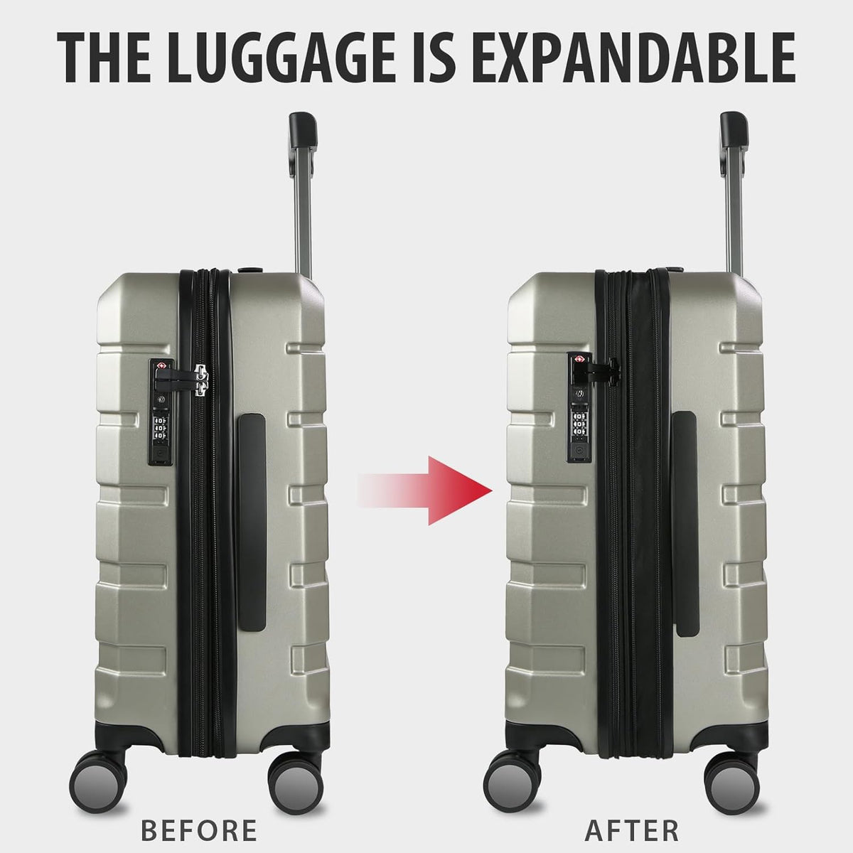 Hardside Expandable Carry On Luggage with Spinner Wheels & Built-in TSA Lock, Durable Suitcase Rolling Luggage with USB Port, Carry-On 20-Inch, White