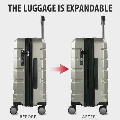 Hardside Expandable Carry On Luggage with Spinner Wheels & Built-in TSA Lock, Durable Suitcase Rolling Luggage with USB Port, Carry-On 20-Inch, White