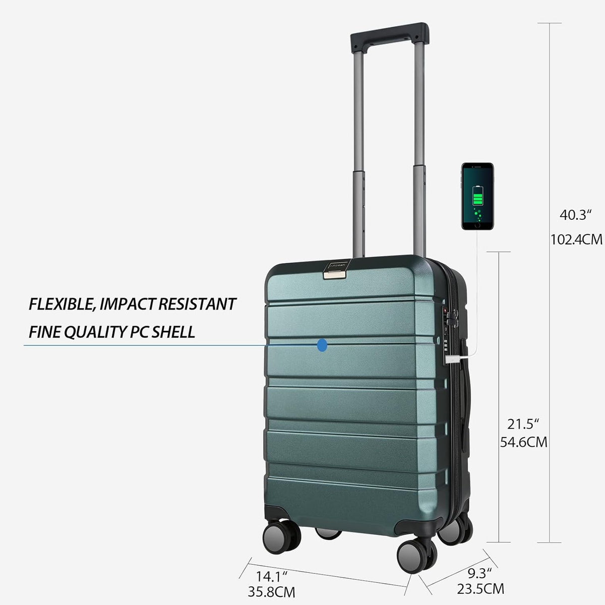 Hardside Expandable Carry On Luggage with Spinner Wheels & Built-in TSA Lock, Durable Suitcase Rolling Luggage with USB Port, Carry-On 20-Inch, White